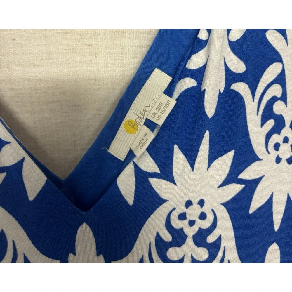 Boden Dress 16 18 Blue Floral Maxi Long Aline Vneck Sleeveless Stretch Jersey